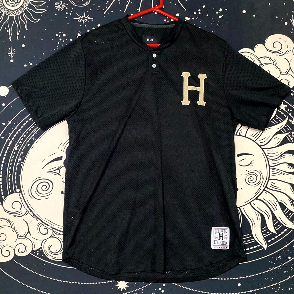Huf Worldwide Baseball Jersey Men's XL Black Henley Performance Sports